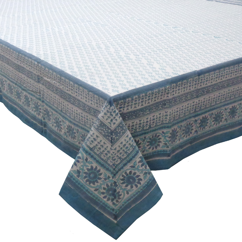 Hand Block Printed Cotton Tablecloth 180x270 cms Neem Marina 701586