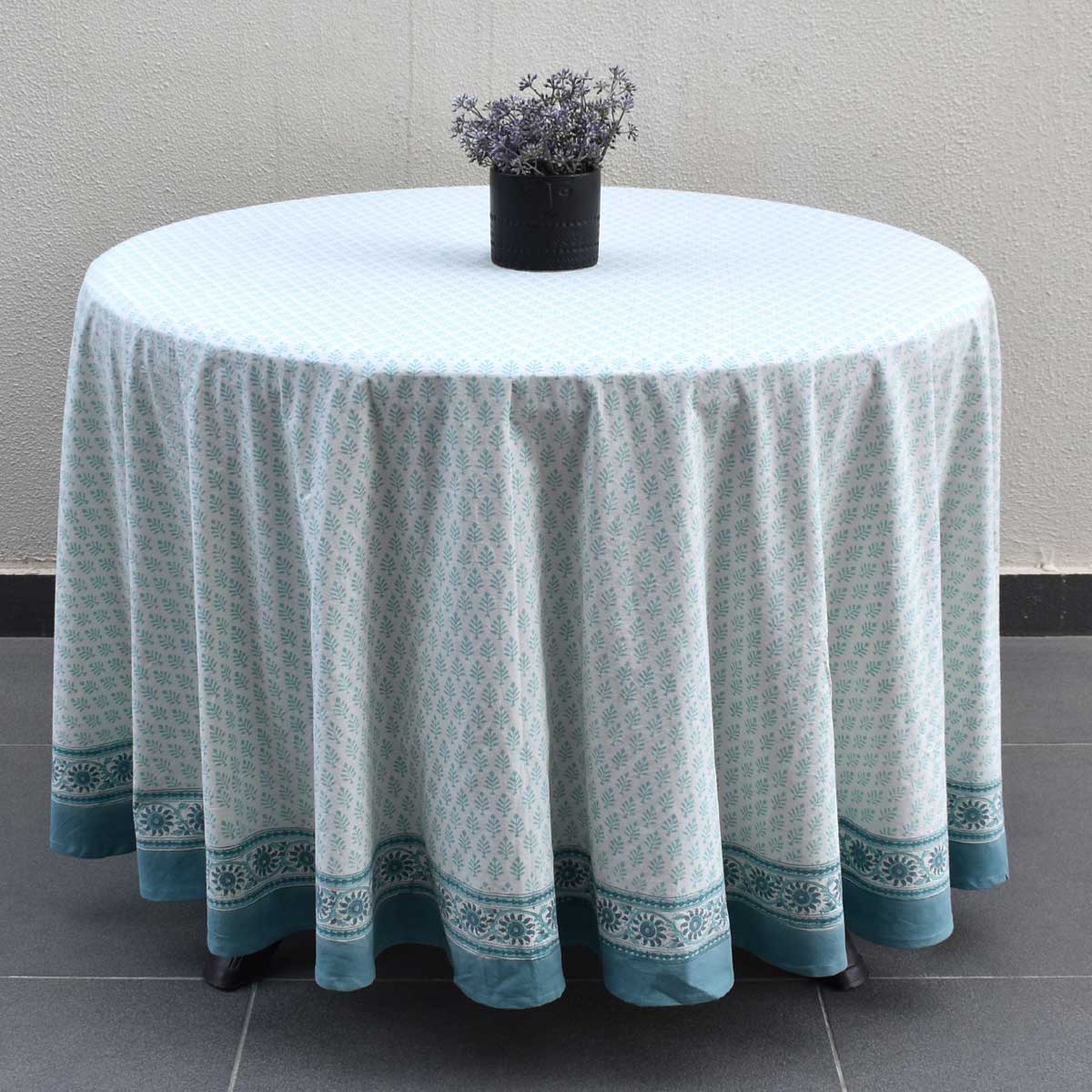 Hand Block Printed Cotton Round Tablecloth 220 cms Neem Marina 701586