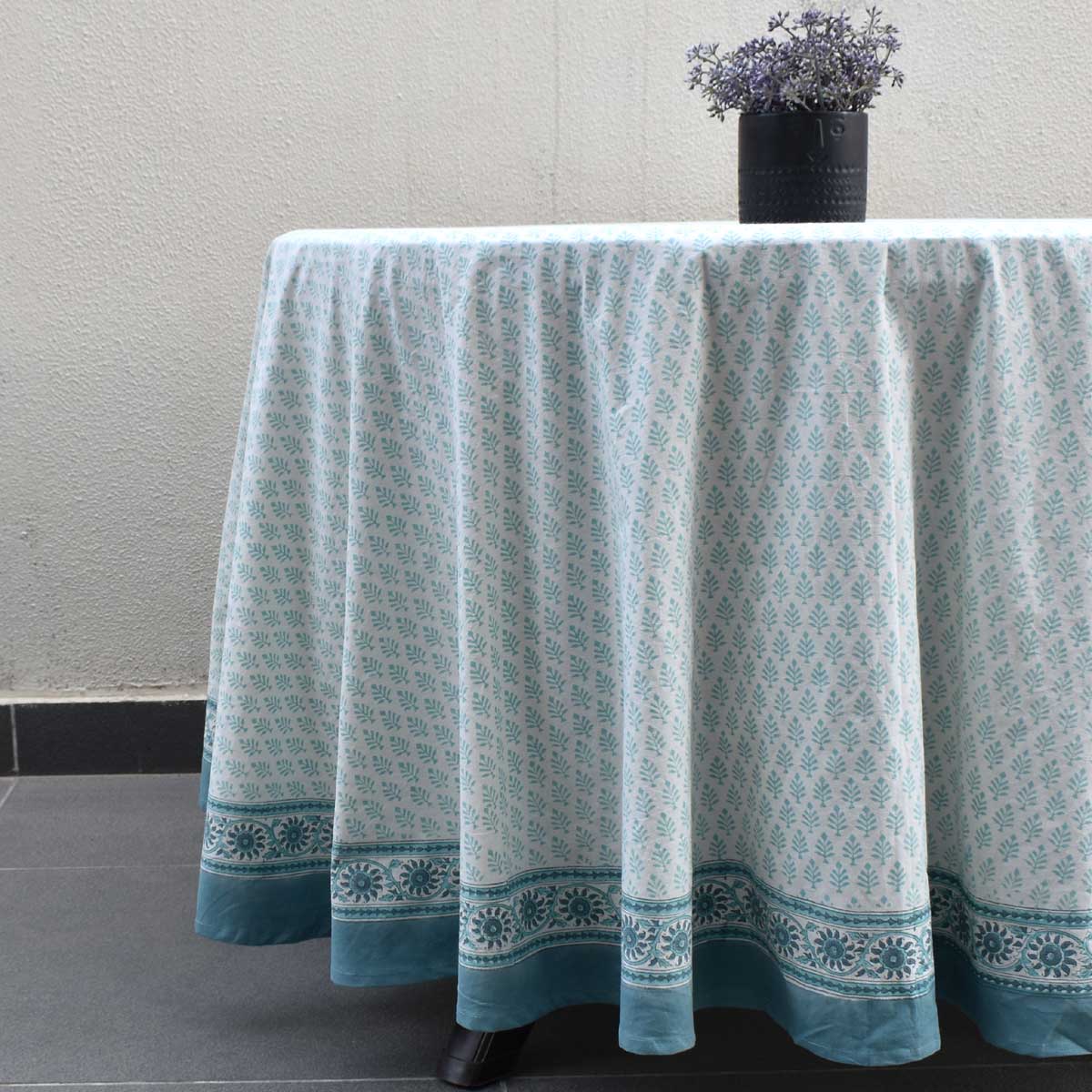 Hand Block Printed Cotton Round Tablecloth 220 cms Neem Marina 701586