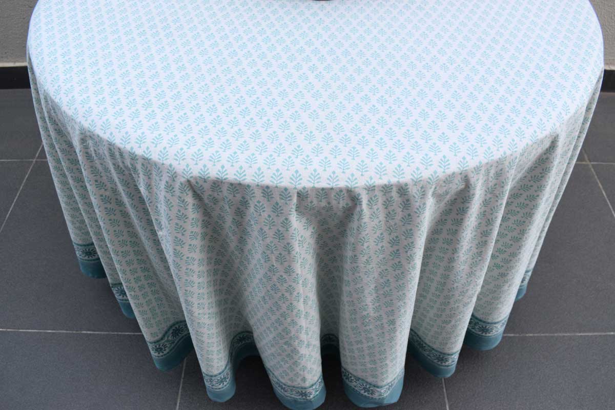 Hand Block Printed Cotton Round Tablecloth 220 cms Neem Marina 701586