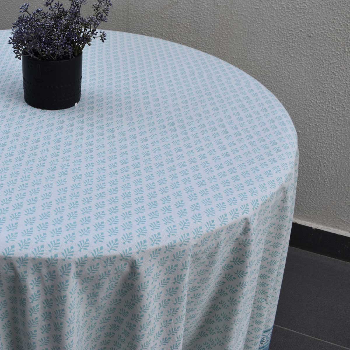 Hand Block Printed Cotton Round Tablecloth 220 cms Neem Marina 701586