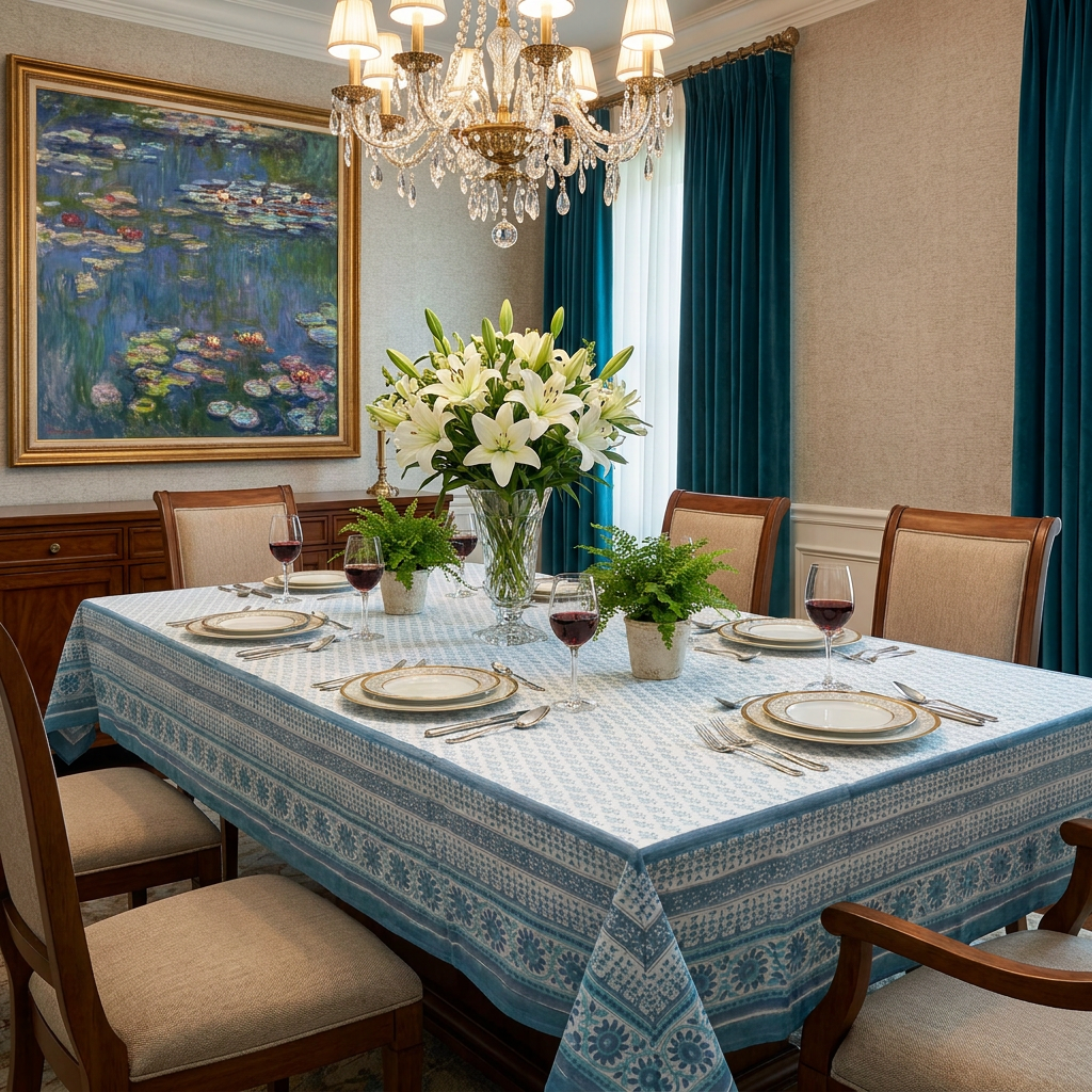 Hand Block Printed Cotton Tablecloth 180x270 cms Neem Marina 701586
