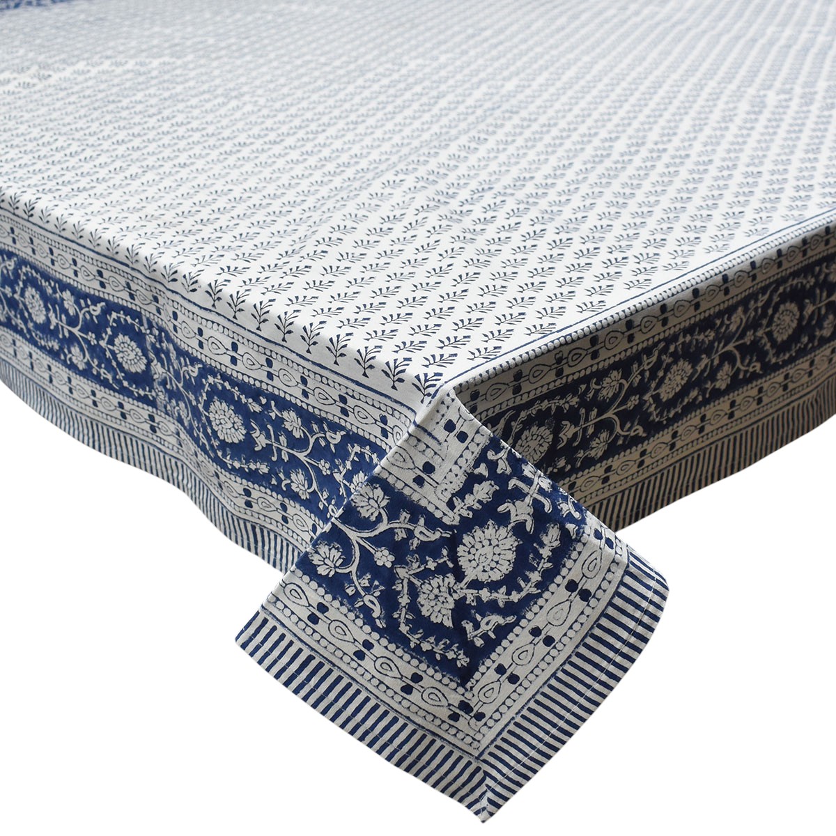 Tablecloth 12 seater in Cotton Hand Block Printed Cotton Tablecloth 180x340 cms Neem Navy Blue 208336