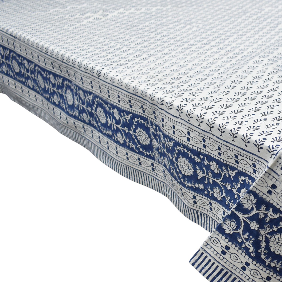 Tablecloth 12 seater in Cotton Hand Block Printed Cotton Tablecloth 180x340 cms Neem Navy Blue 208336