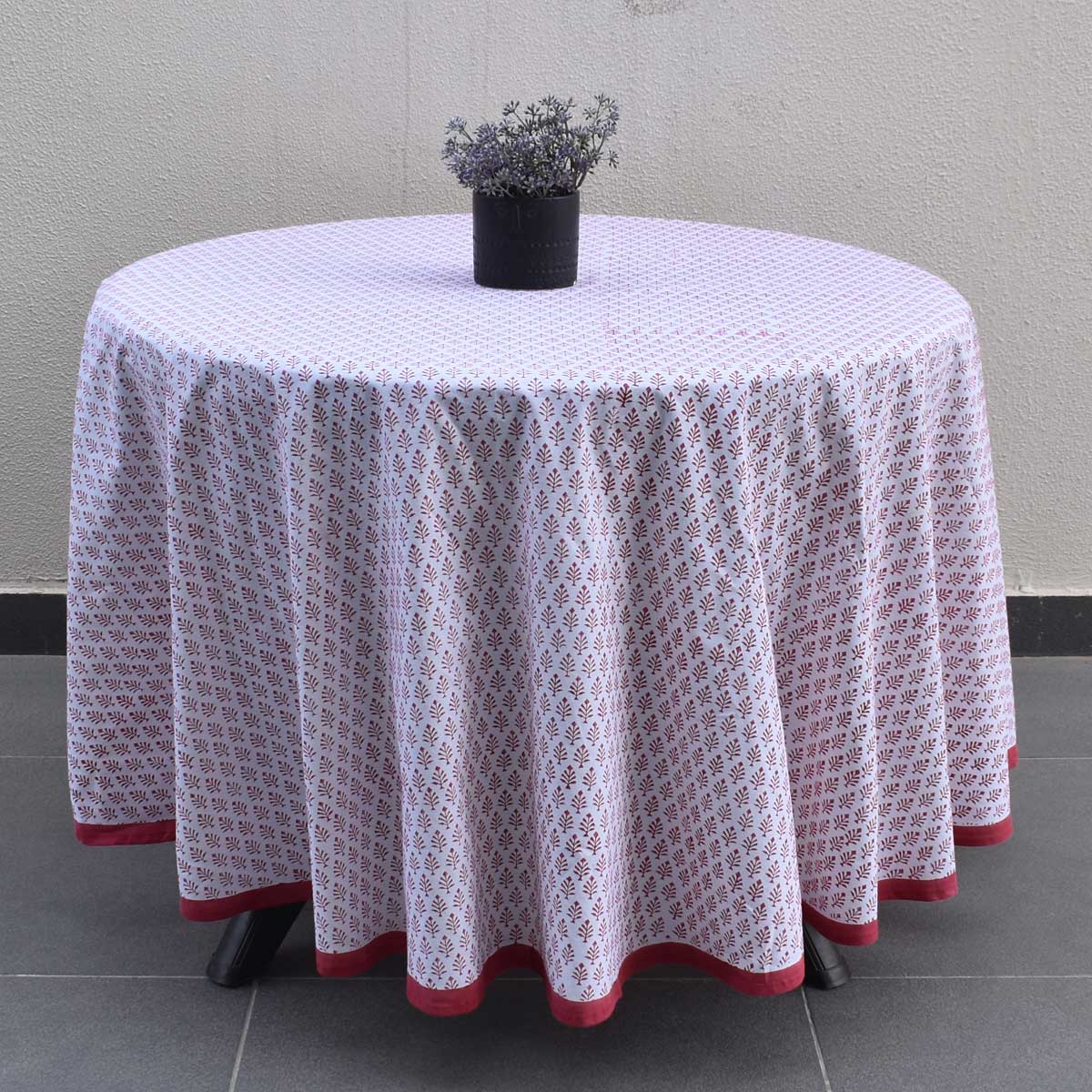 Hand Block Printed Cotton Round Tablecloth 220 cms Neem Raspberry 204714