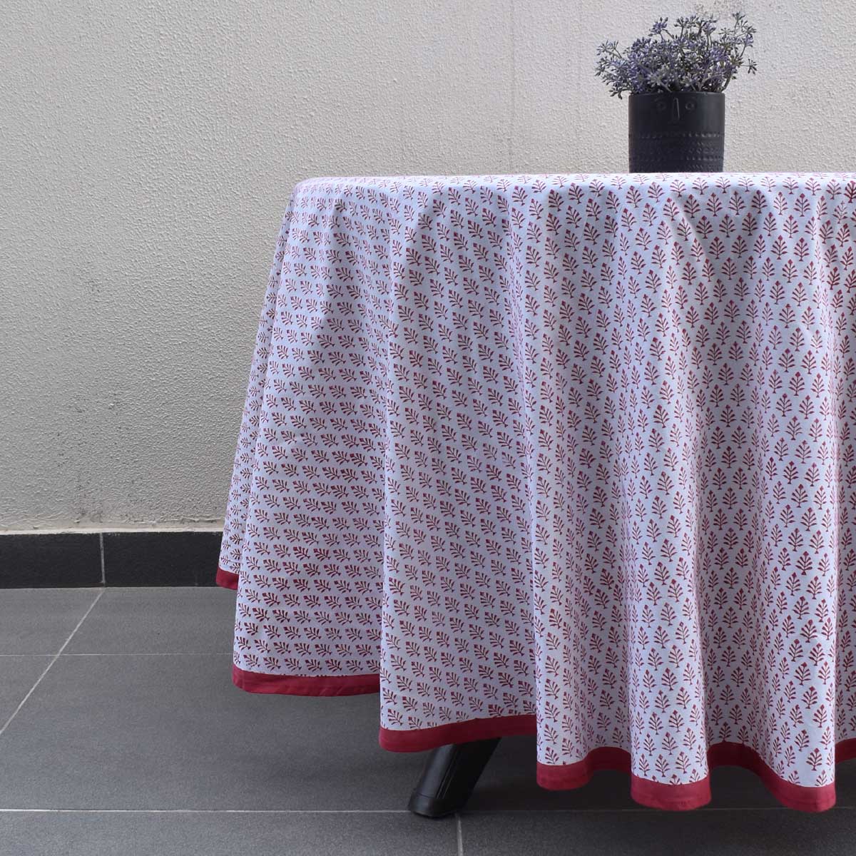 Hand Block Printed Cotton Round Tablecloth 220 cms Neem Raspberry 204714