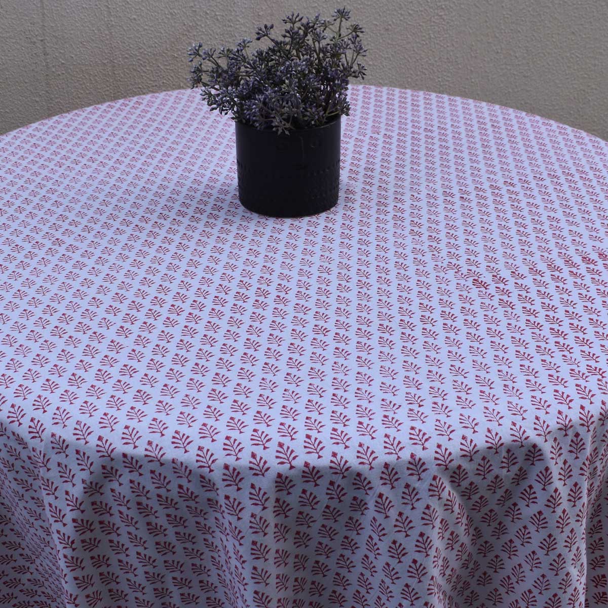 Hand Block Printed Cotton Round Tablecloth 220 cms Neem Raspberry 204714