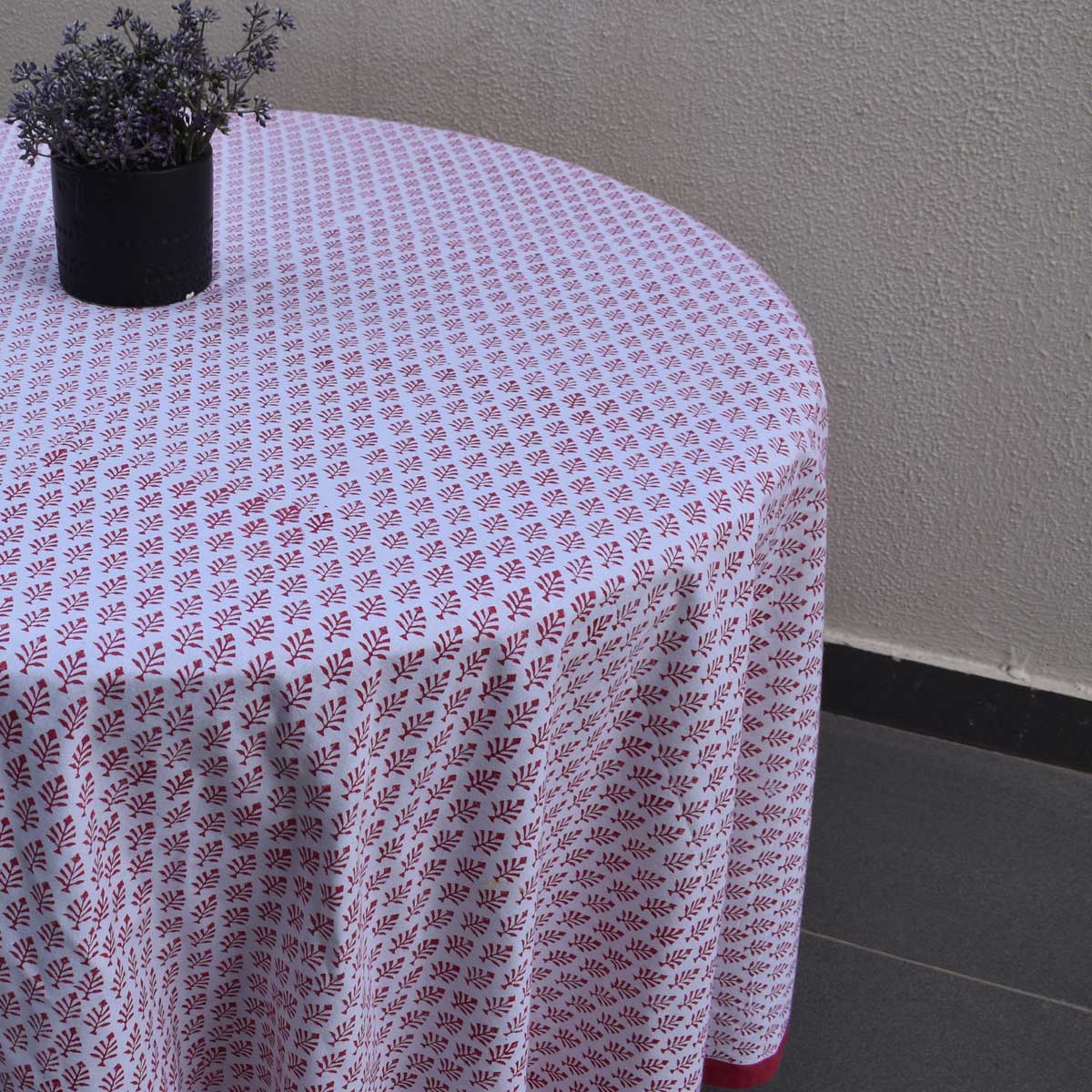 Hand Block Printed Cotton Round Tablecloth 220 cms Neem Raspberry 204714