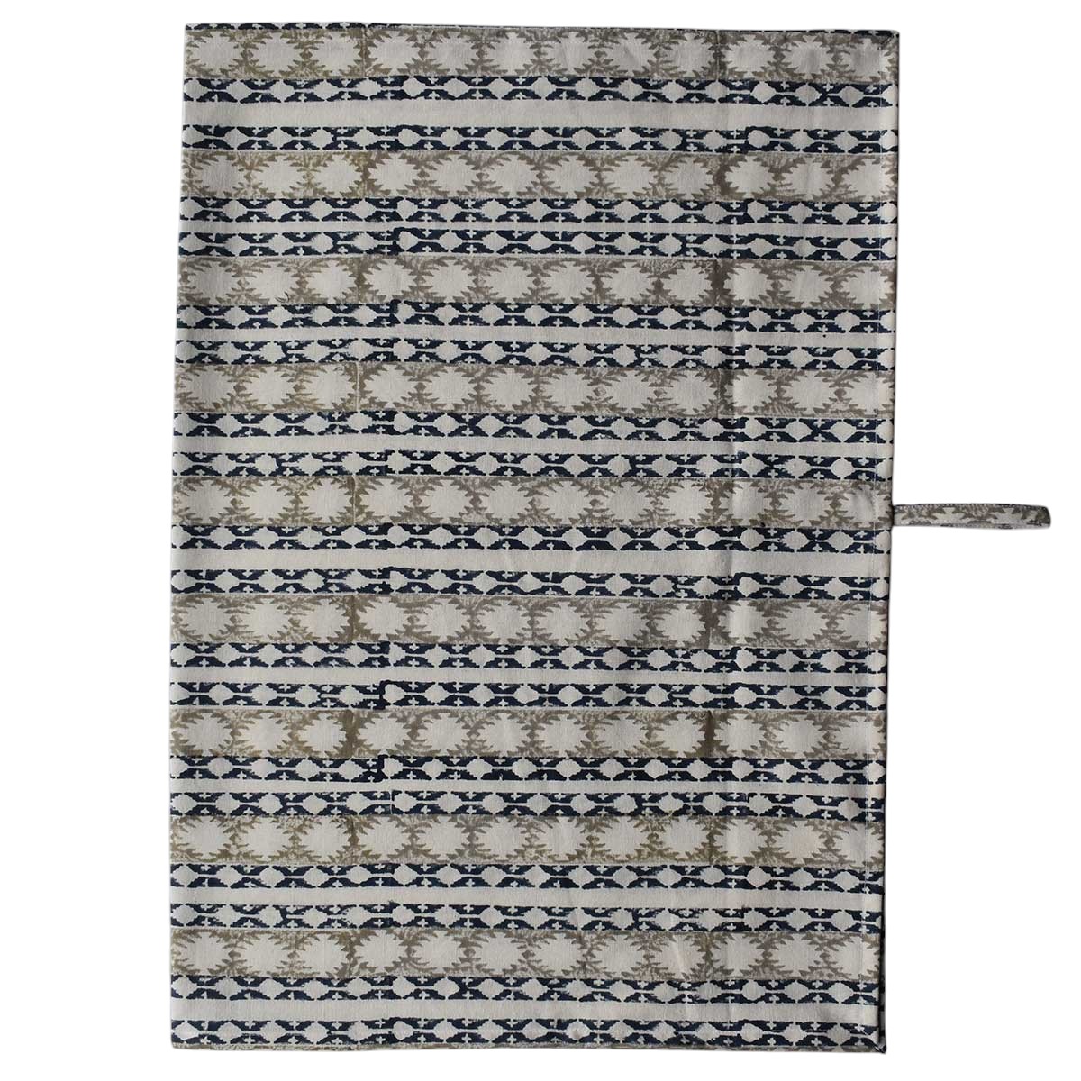 Hand Block Printed Cotton Kitchen Towels 50x70 cms Nordic Blue Greystone Stripe 202527