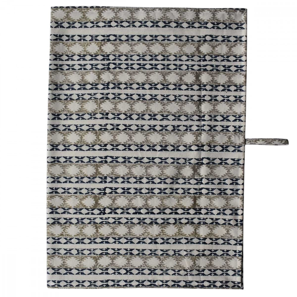 Image of Hand Block Printed Cotton Kitchen Towels 50x70 cms | Nordic Blue Greystone Stripe 202527
