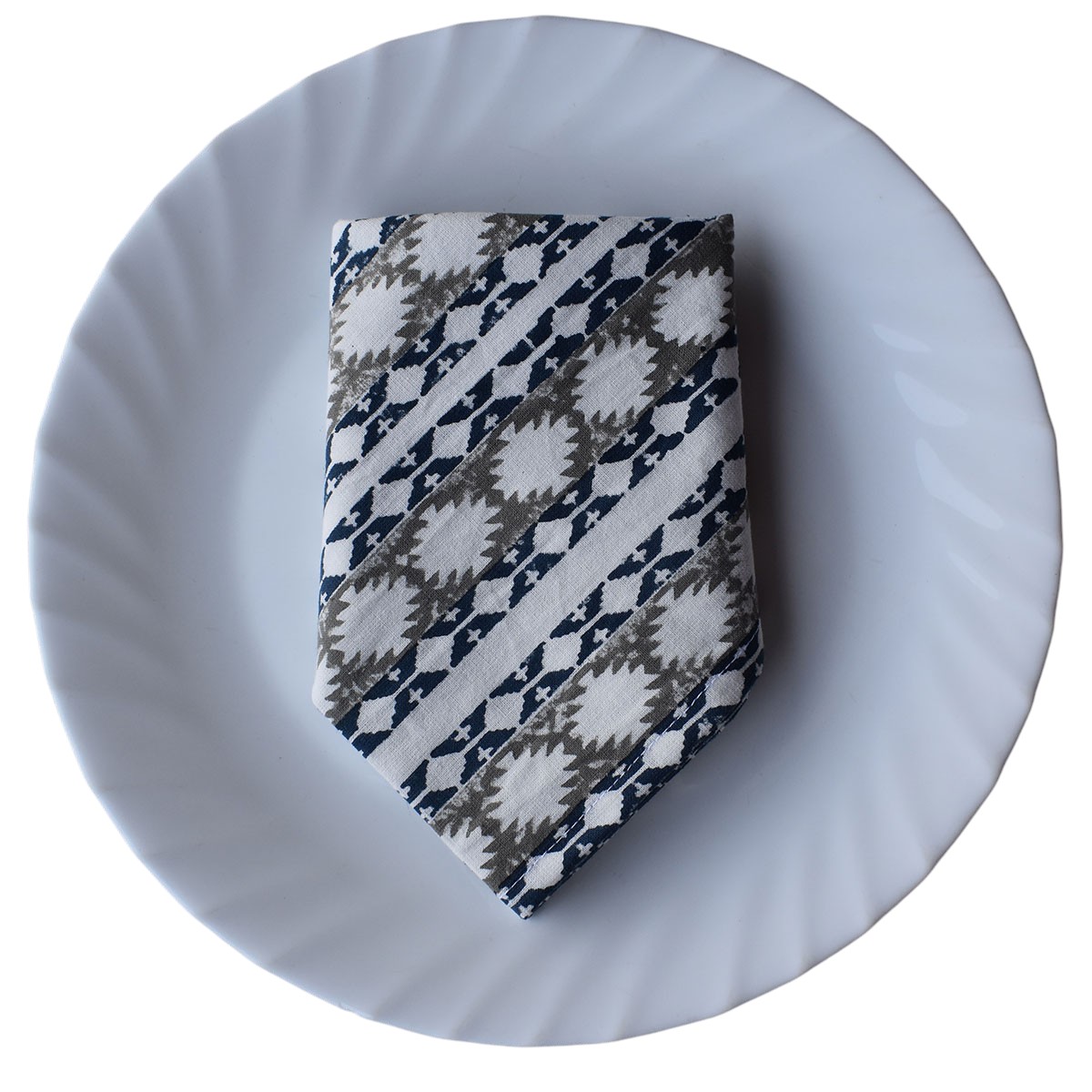 Hand Block Printed Cotton Napkin 45x45 cms Set of 4 Napkins Nordic Blue Greystone Stripe 202527