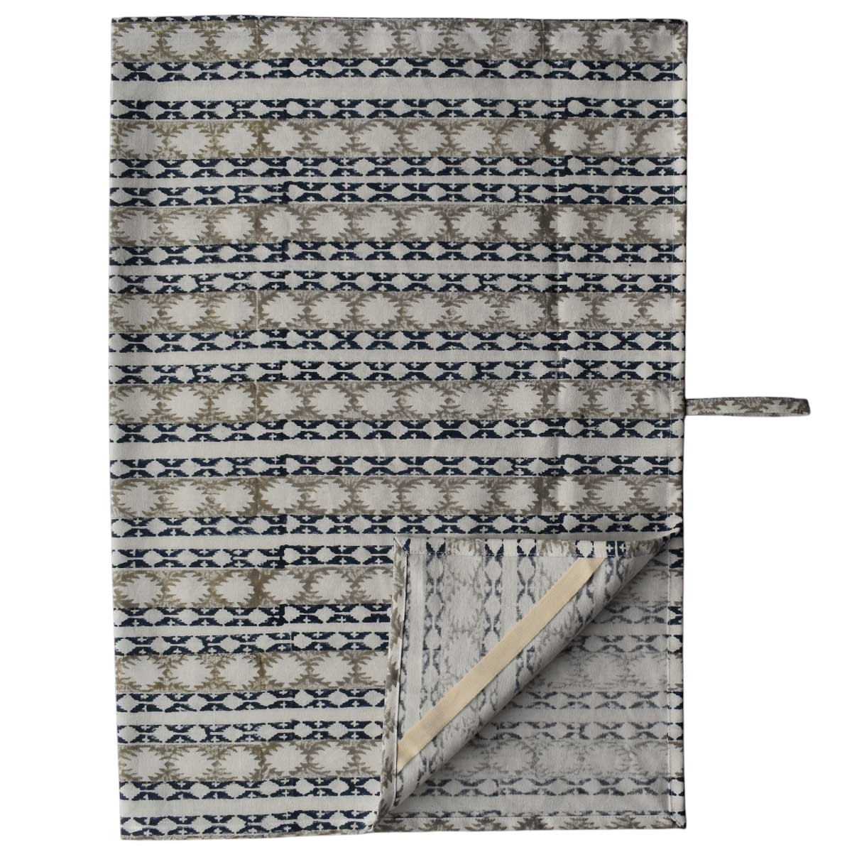 Hand Block Printed Cotton Kitchen Towels 50x70 cms Nordic Blue Greystone Stripe 202527