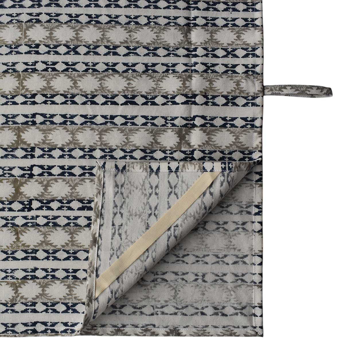 Hand Block Printed Cotton Kitchen Towels 50x70 cms Nordic Blue Greystone Stripe 202527