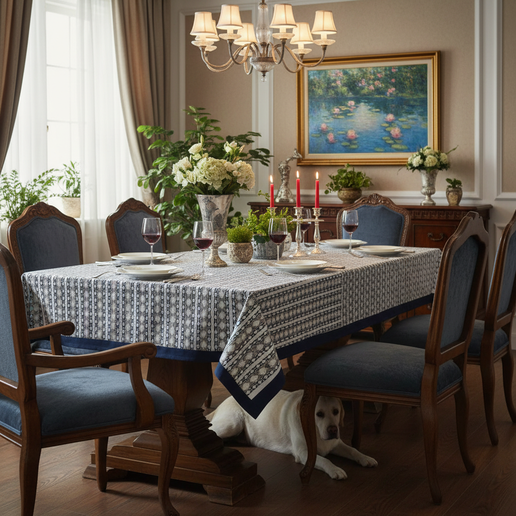 10 Seater Tablecloth 180x270 cms Nordic Blue Greystone Stripe 202527