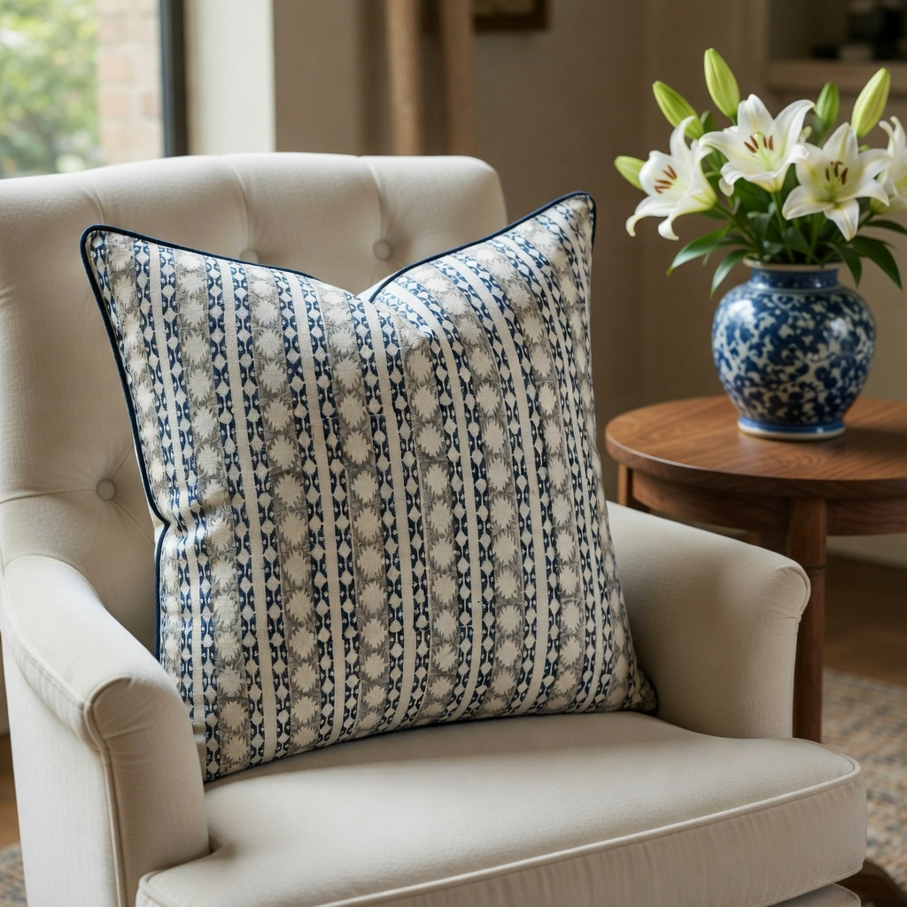 Piping Cushion Cover 50x50 cms Nordic Blue Greystone Stripe 202527