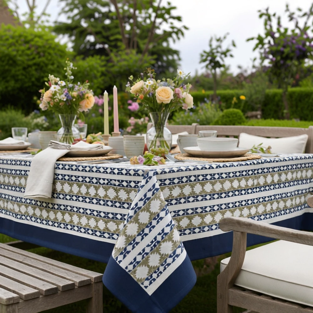 Image of 10 Seater Tablecloth 180x270 cms | Nordic Blue Greystone Stripe 202527