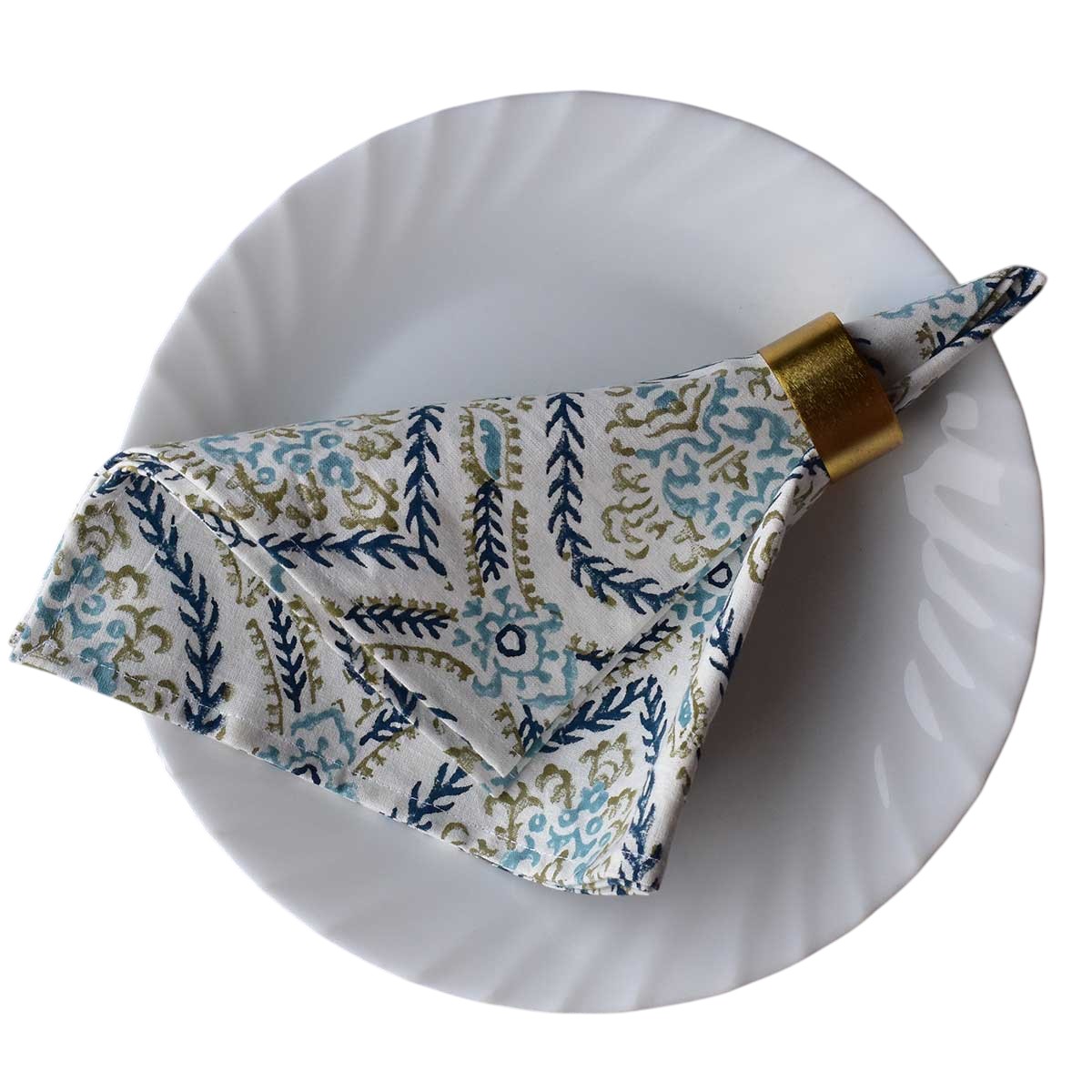 Hand Block Printed Cotton Napkin 45x45 cms Set of 4 Napkins Ogee Cerulean Blue 202518