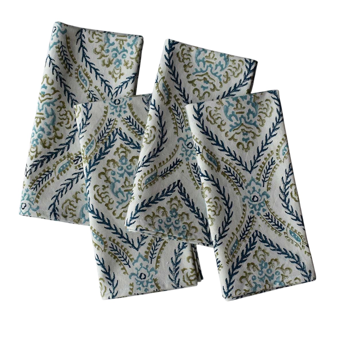 Hand Block Printed Cotton Napkin 45x45 cms Set of 4 Napkins Ogee Cerulean Blue 202518
