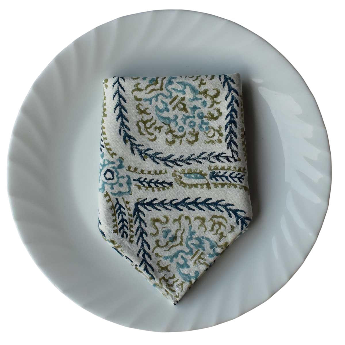 Hand Block Printed Cotton Napkin 45x45 cms Set of 4 Napkins  Ogee Cerulean Blue 202518