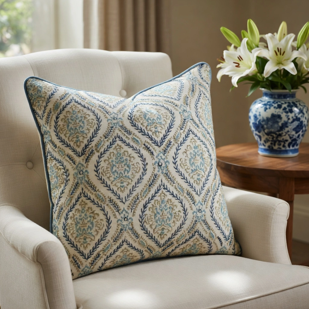 Piping Cushion Cover 50x50 cms Ogee Cerulean Blue 202518
