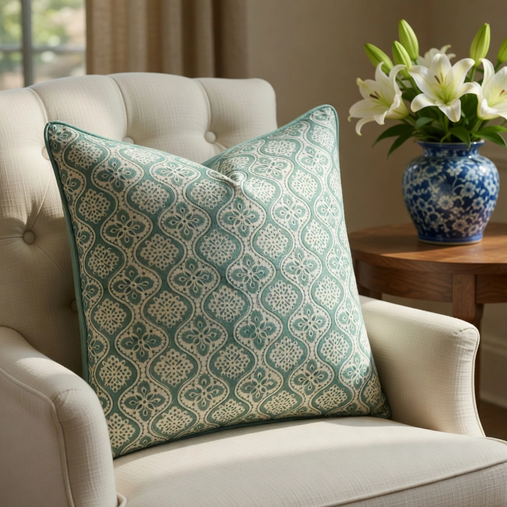 Piping Cushion Cover 50x50 cms Ogee Green 200846