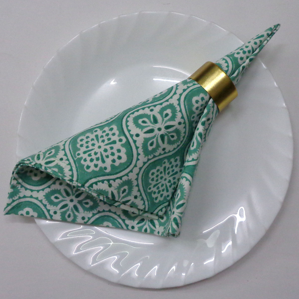 Hand Block Printed Cotton Napkin 45x45 cms Set of 4 Napkins Ogee Green 207990