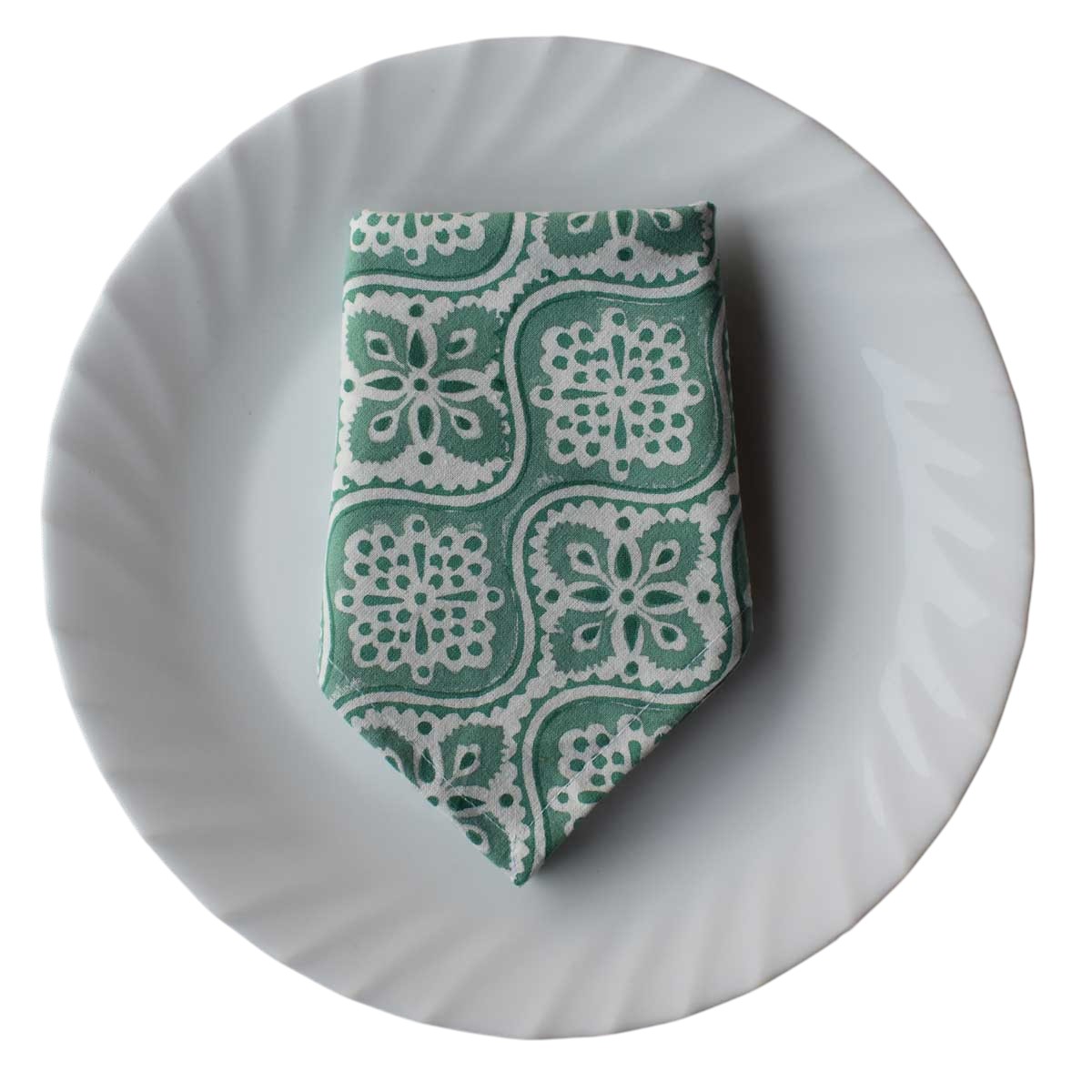 Hand Block Printed Cotton Napkin 45x45 cms Set of 4 Napkins Ogee Green 207990