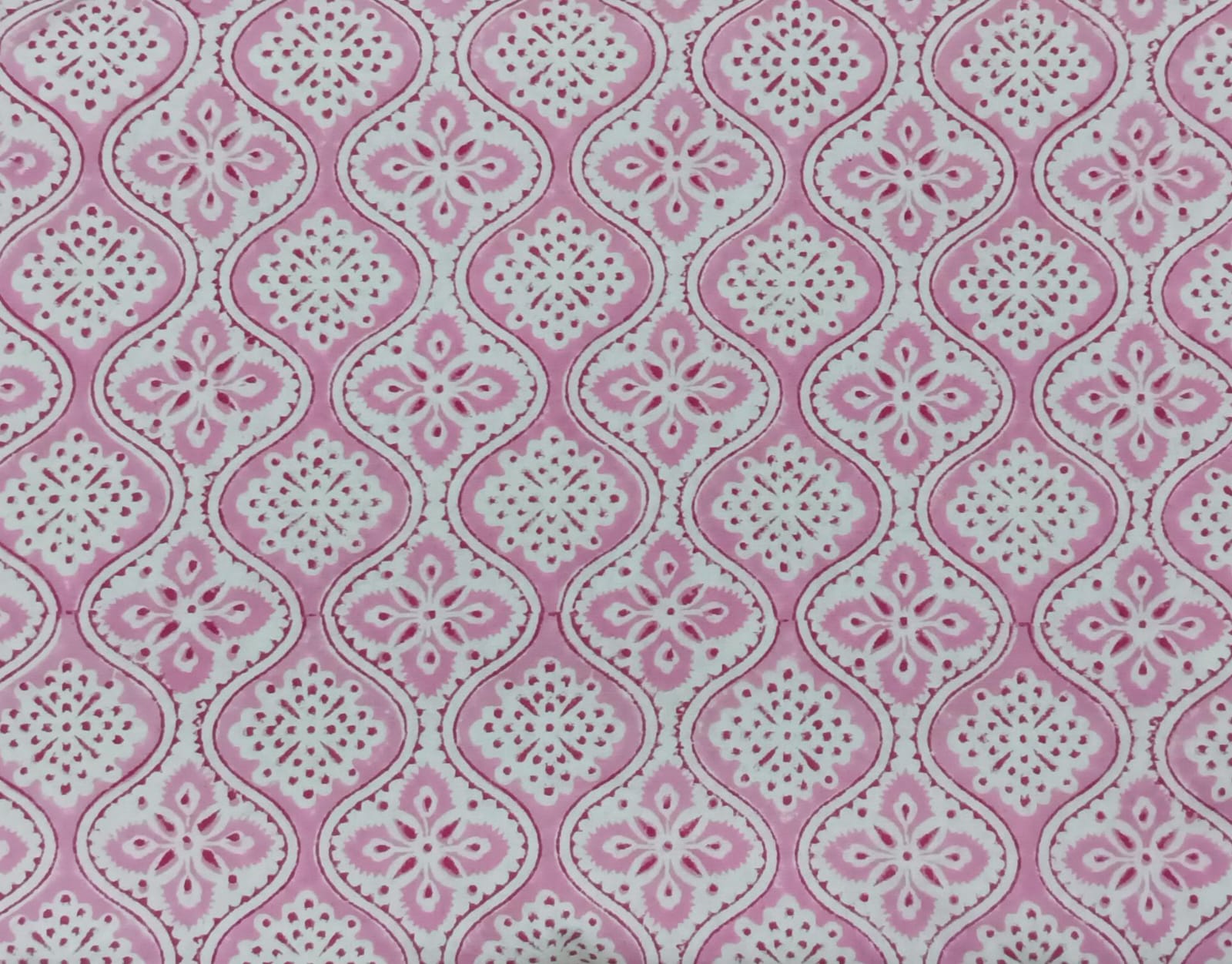 5 Yard Running Fabric Jaipur Block Printed Cotton 20 Sheeting Fabric Ogee Pink 701951