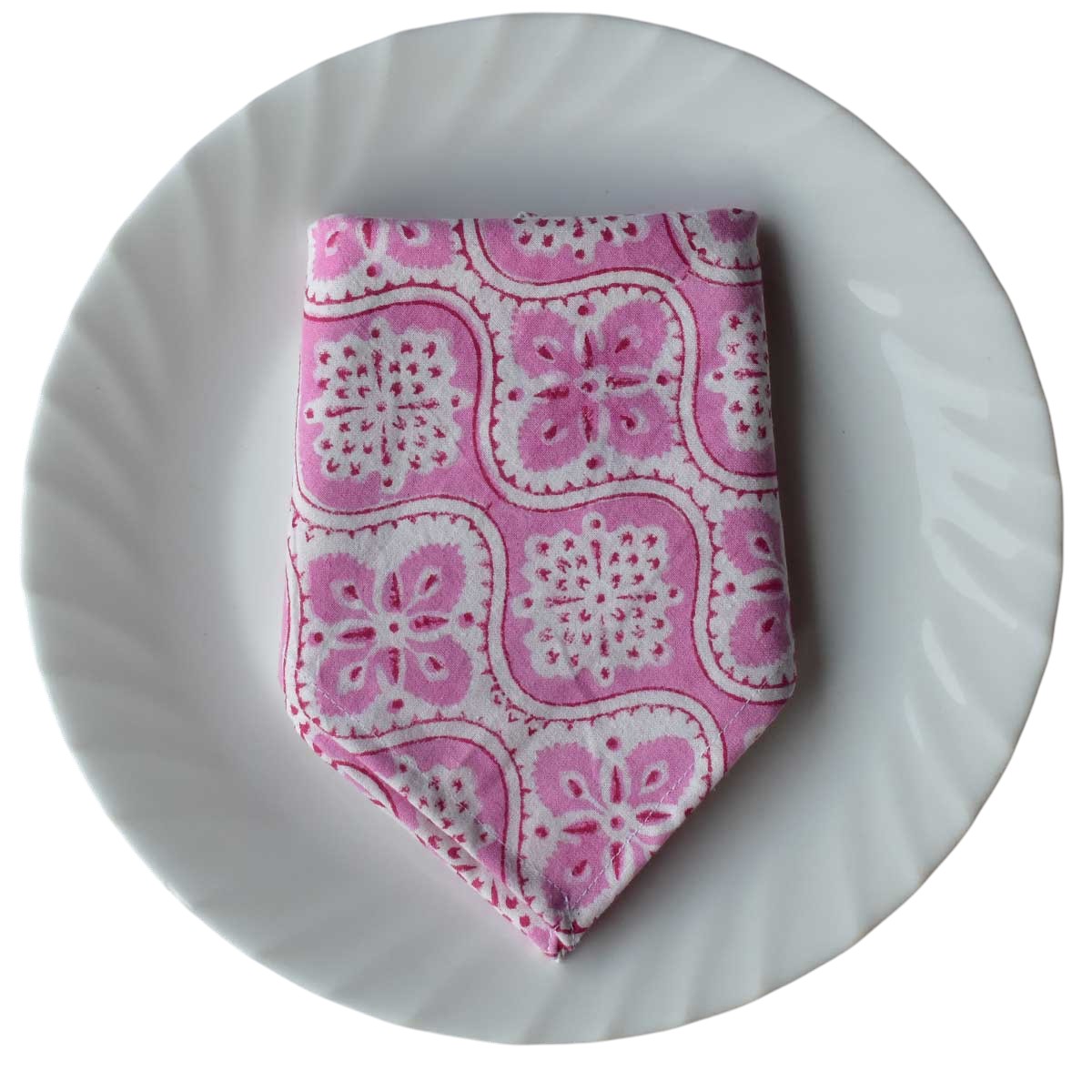 Hand Block Printed Cotton Napkin 45x45 cms Set of 4 Napkins Ogee Pink 701951