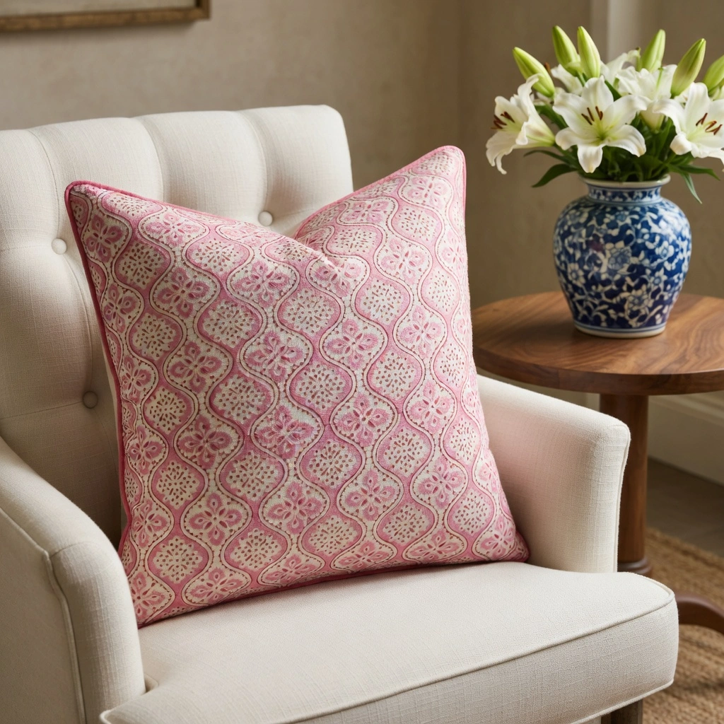 Piping Cushion Cover 50x50 cms Ogee Pink 701951