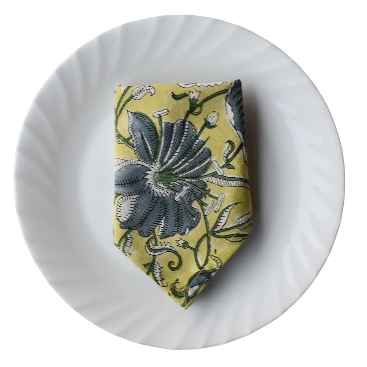 Hand Block Printed Cotton Napkin 45x45 cms Set of 4 Napkins Olive Flower Gud 602183
