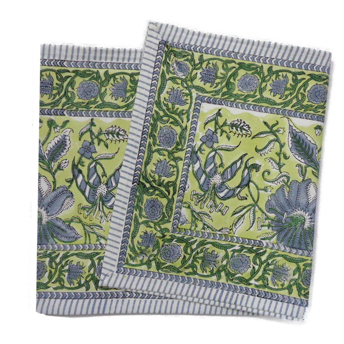 Hand Block Printed Cotton Canvas Table Runner 33x120 cms Olive Flower Gud 602183