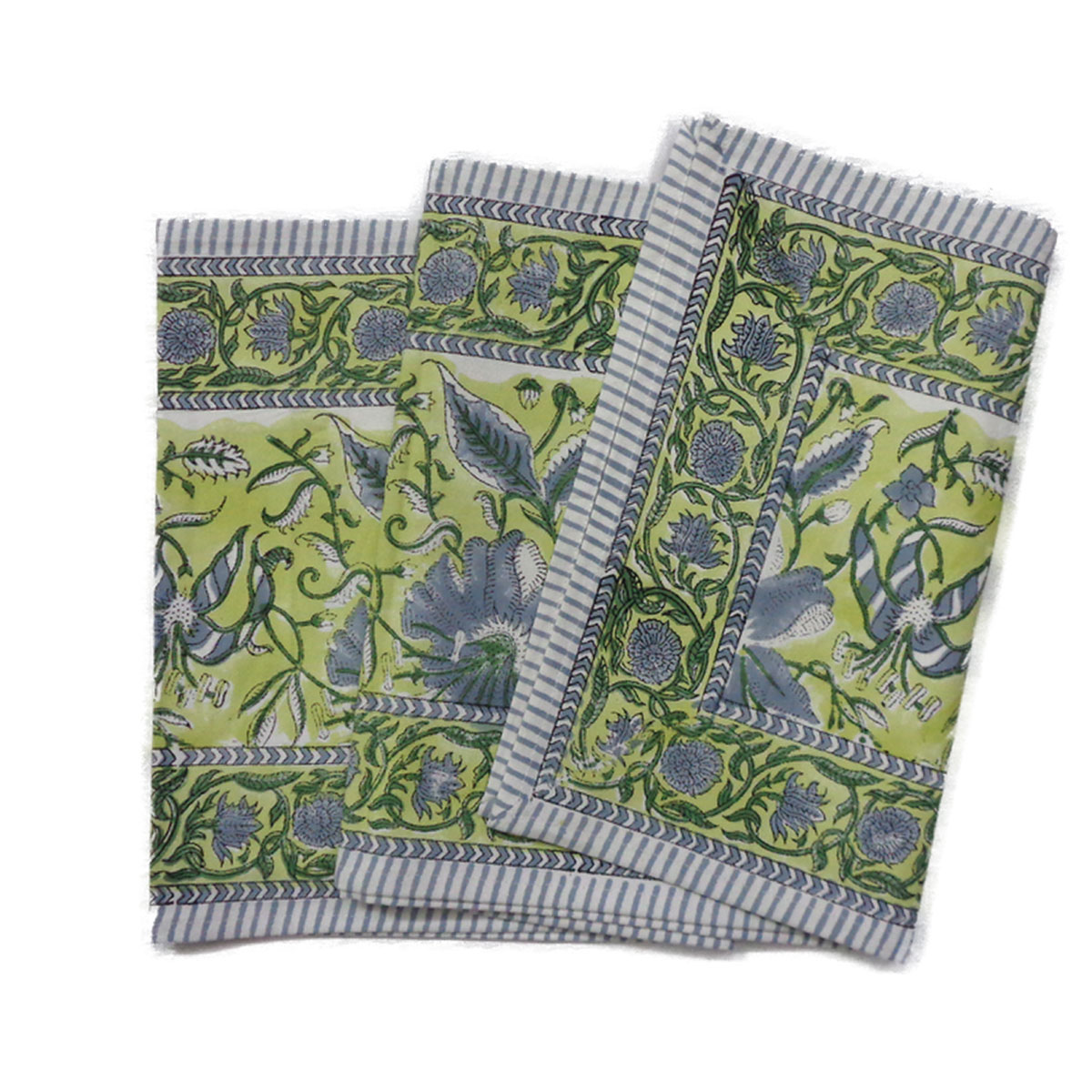 Hand Block Printed Cotton Canvas Table Runner 33x170 cms Olive Flower Gud 602183