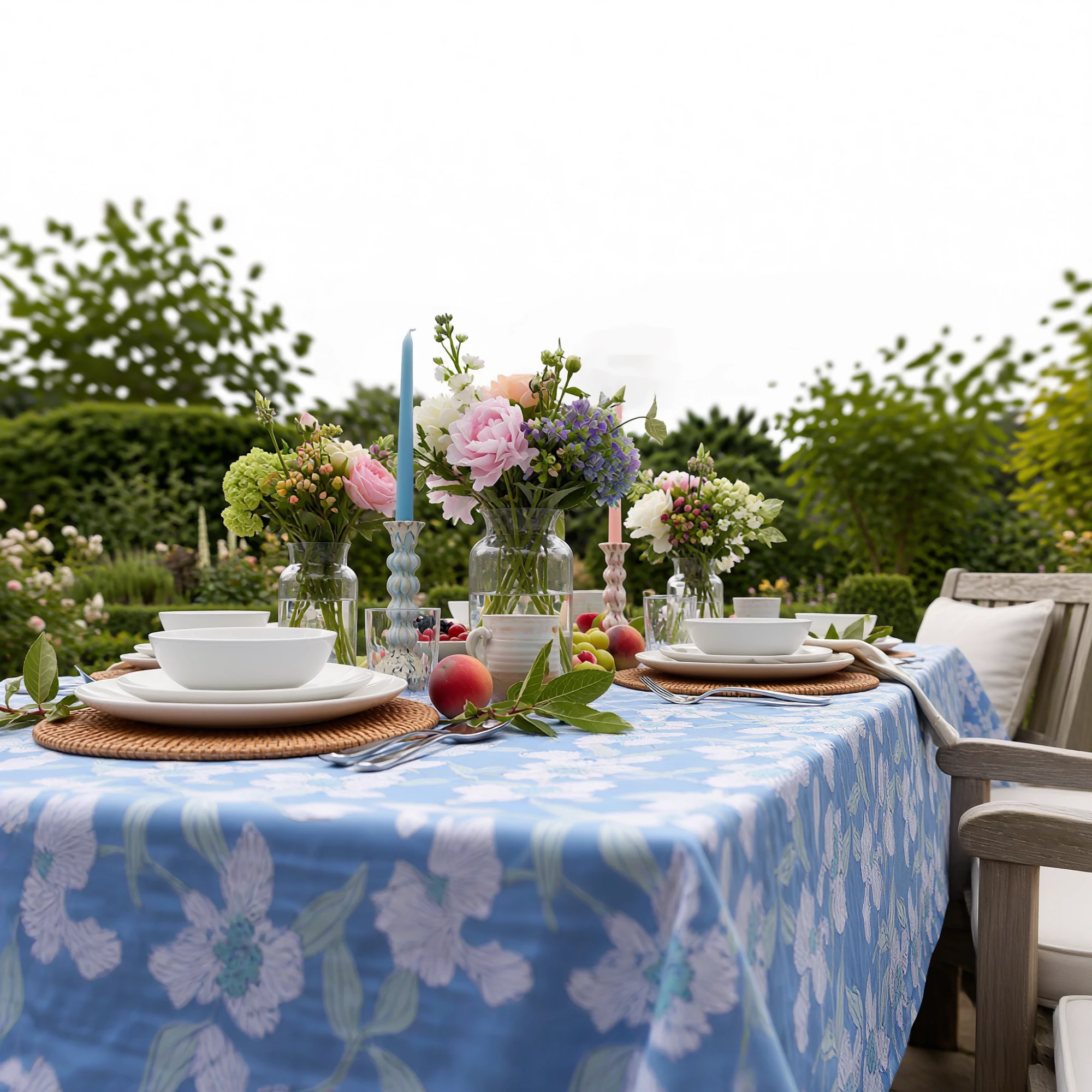 Hand Block Printed Cotton Tablecloth 180x270 cms  Orchid Aqua 203890