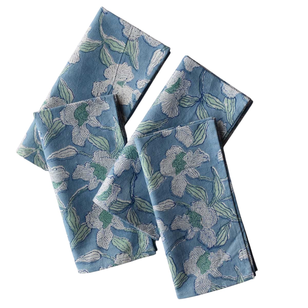 Hand Block Printed Cotton Napkin 45x45 cms Set of 4 Napkins Orchid Aqua 203890