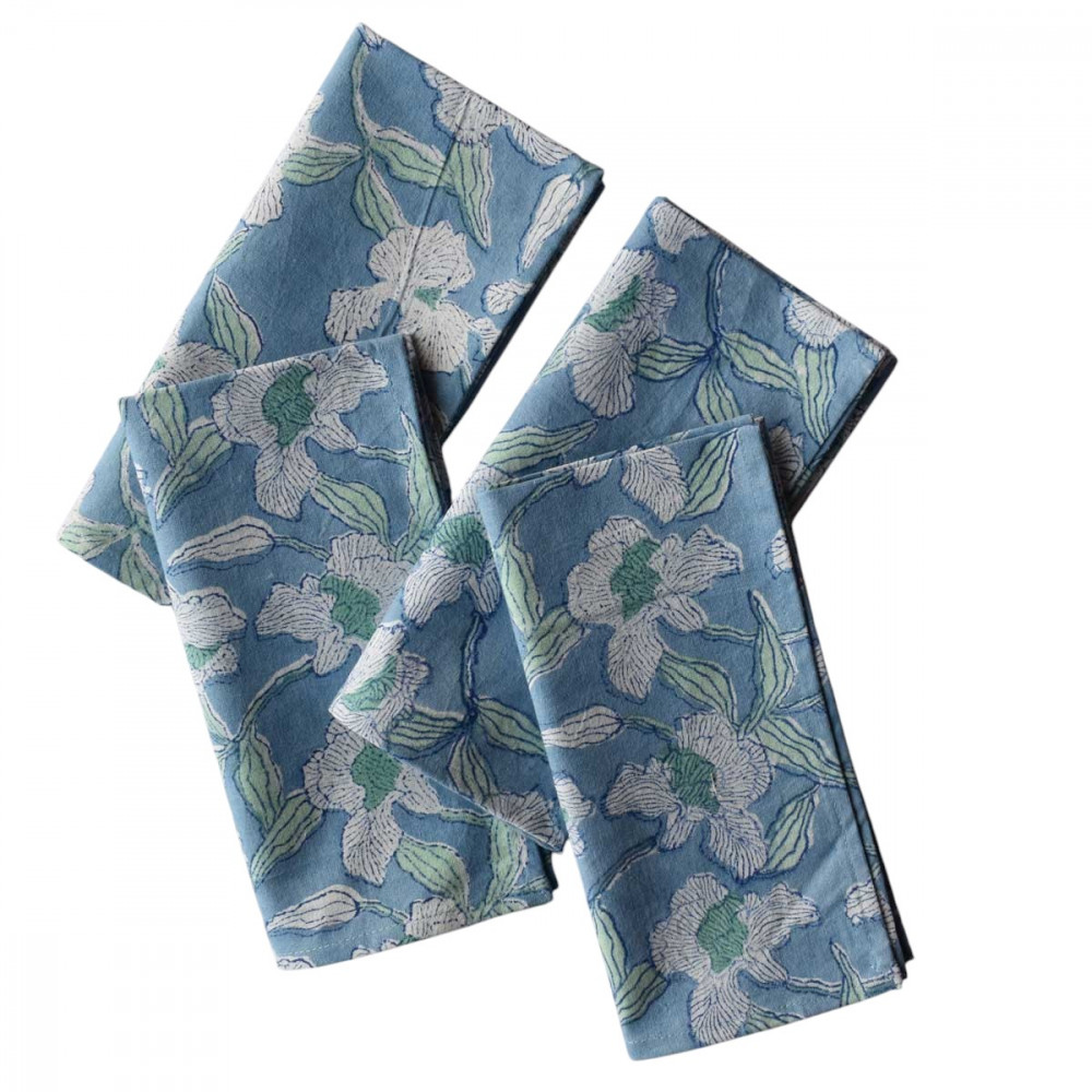 Image of Hand Block Printed Cotton Napkin 45x45 cms (Set of 4 Napkins) | Orchid Aqua 203890