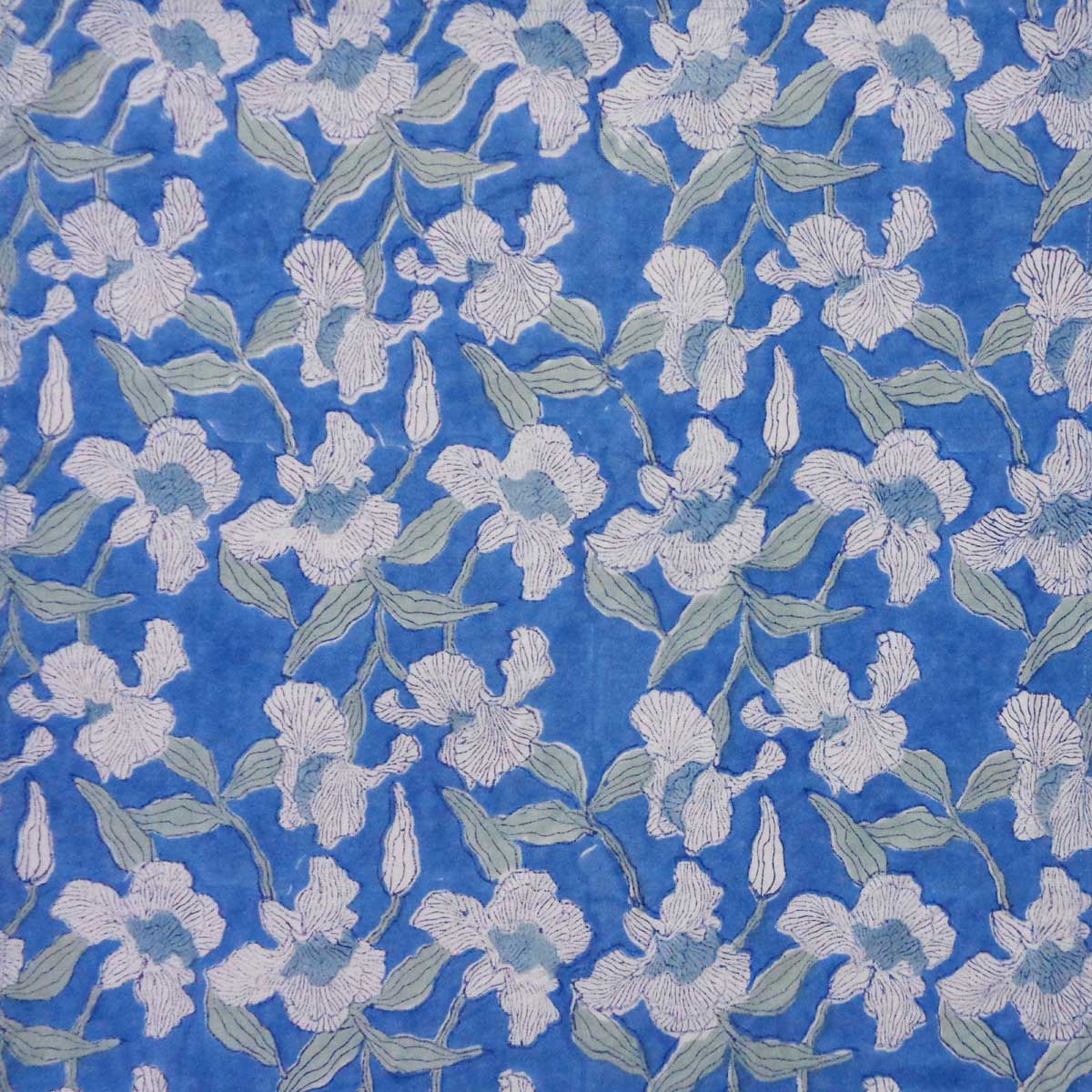 5 Yard Running Fabric Hand Block Printed Cotton Voile Fabric Orchid Aqua 203890