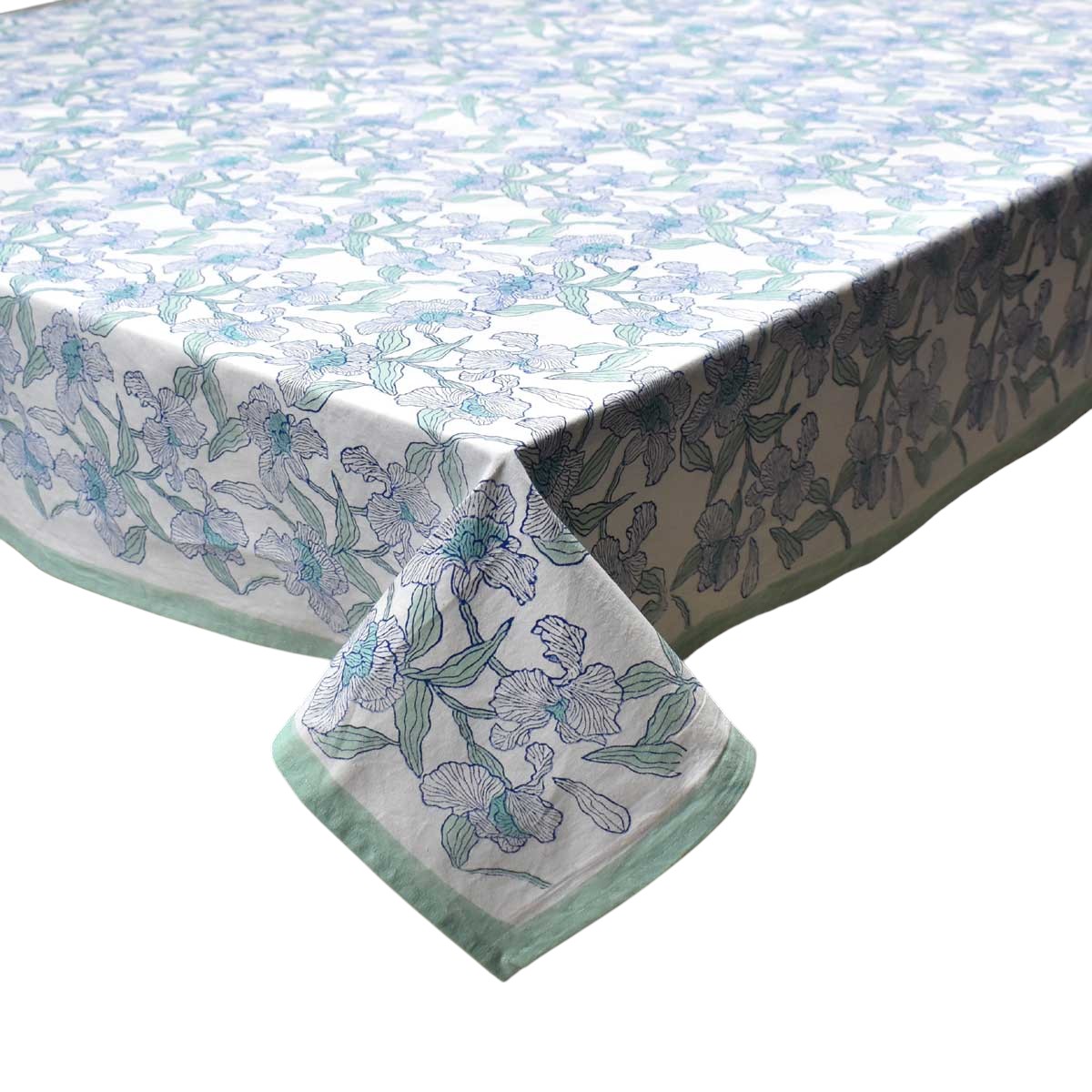 Hand Block Printed Cotton Tablecloth 150x220 cms Orchid Aqua Open 203894