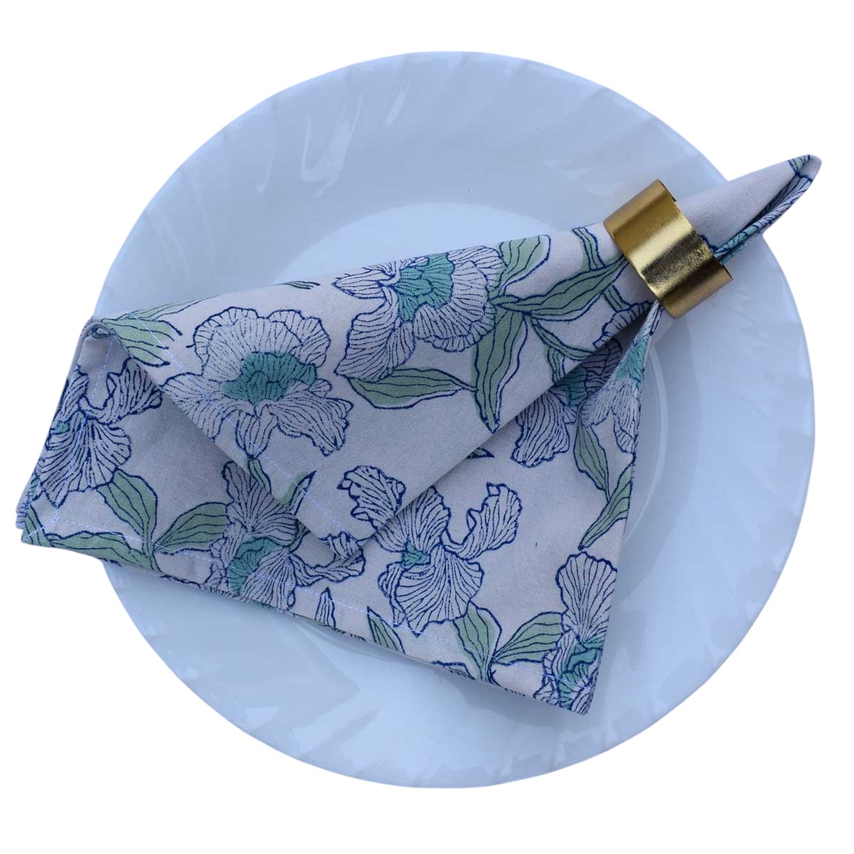 Hand Block Printed Cotton Napkin 45x45 cms Set of 4 Napkins Orchid Aqua Open 203894