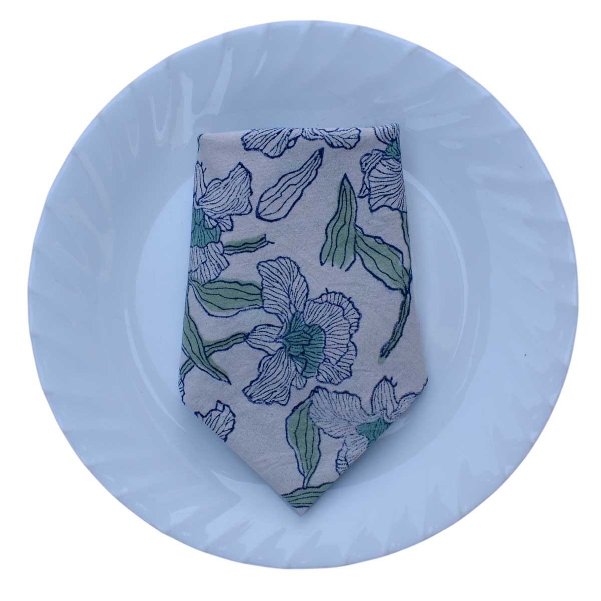 Hand Block Printed Cotton Napkin 45x45 cms Set of 4 Napkins Orchid Aqua Open 203894