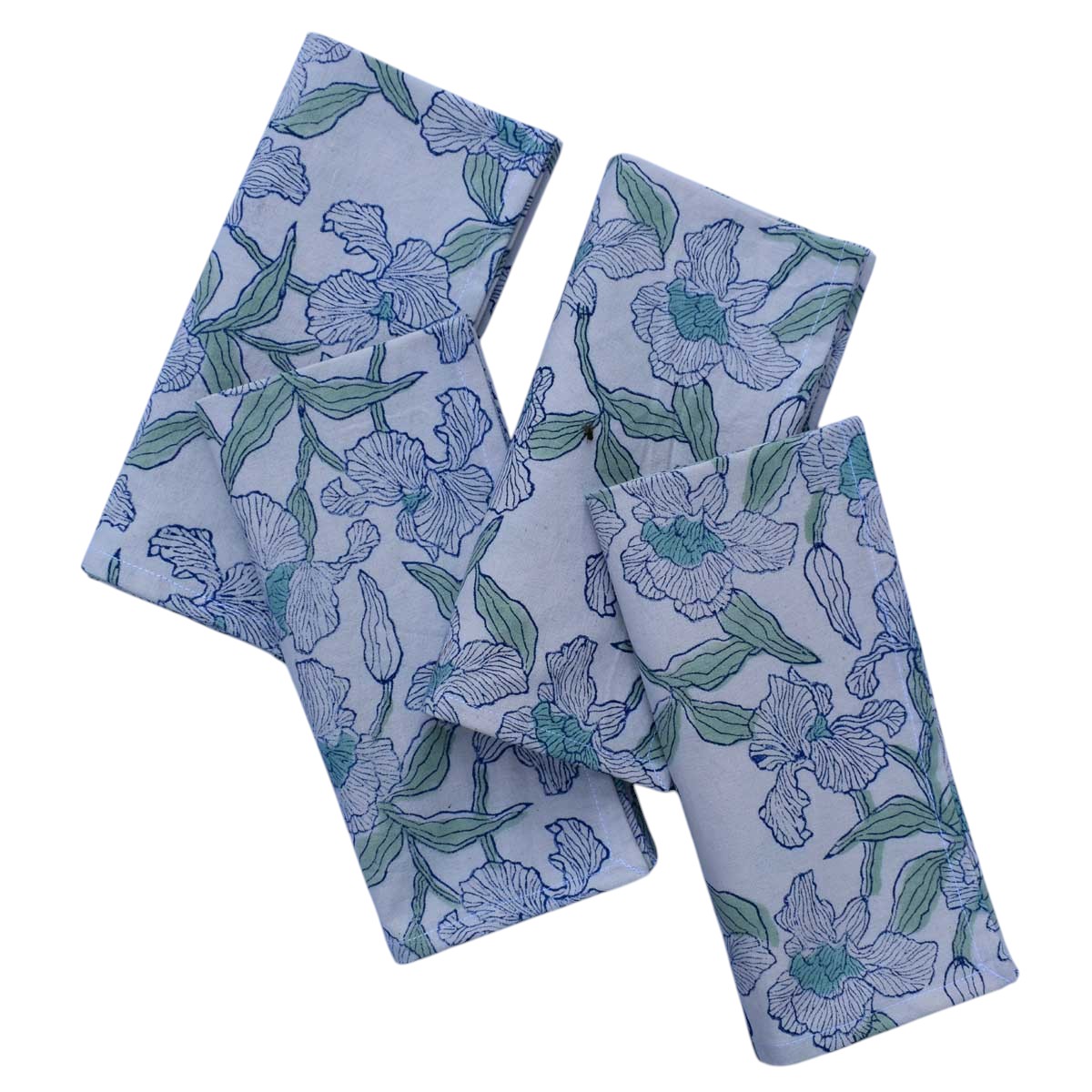 Hand Block Printed Cotton Napkin 45x45 cms Set of 4 Napkins Orchid Aqua Open 203894