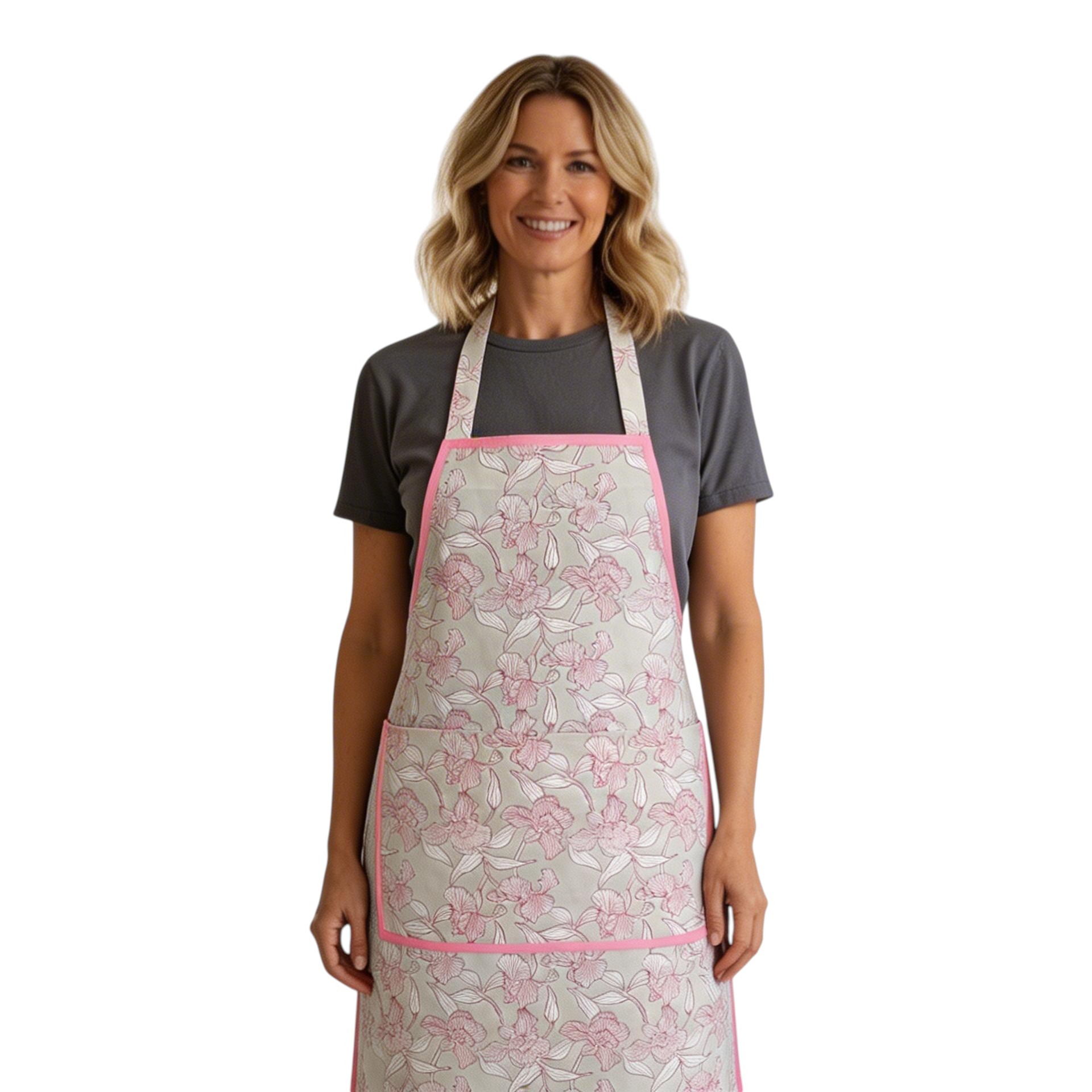 Indian Block-Printed 100 Cotton Apron Orchid Beige 202503