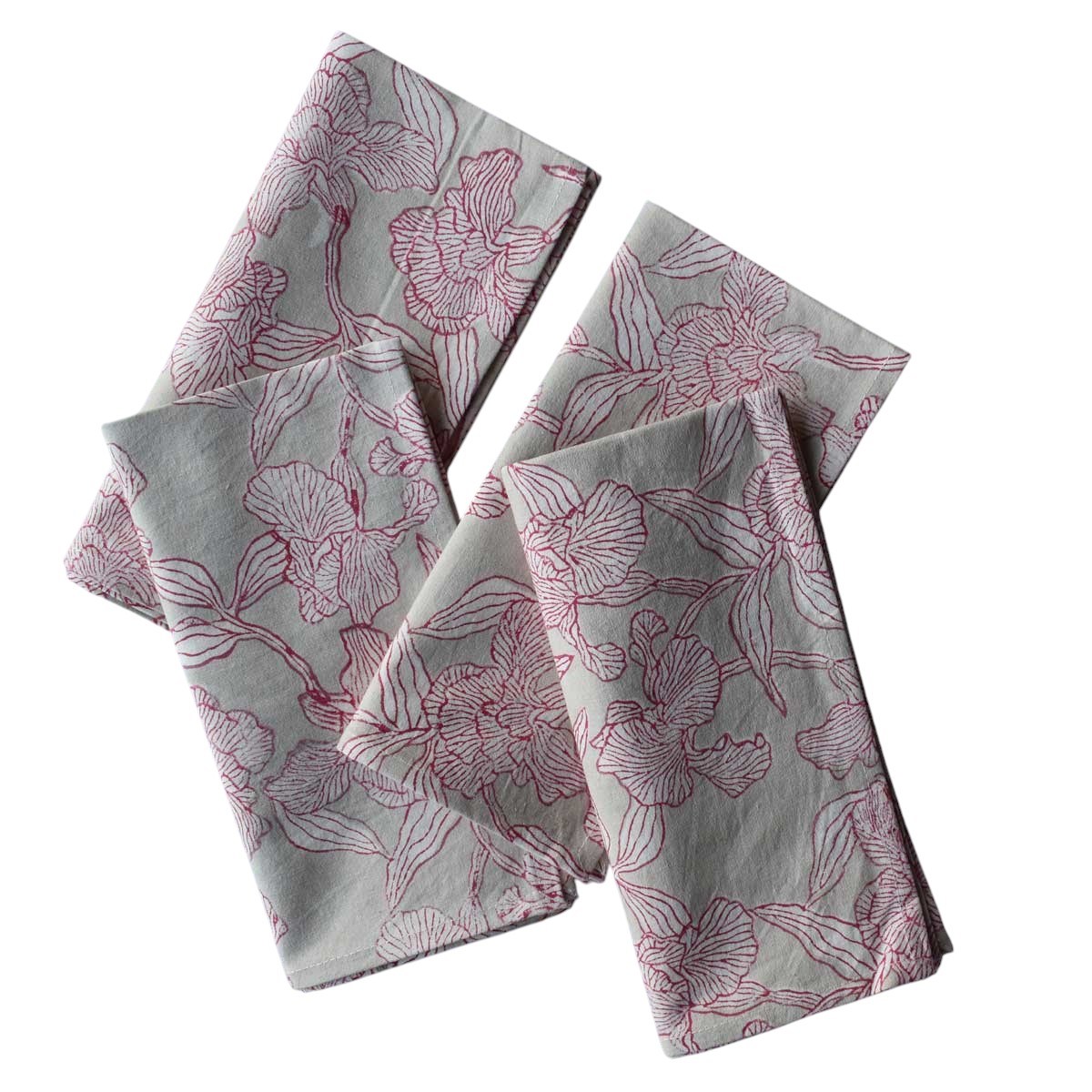 Hand Block Printed Cotton Napkin 45x45 cms Set of 4 Napkins Orchid Beige 250503