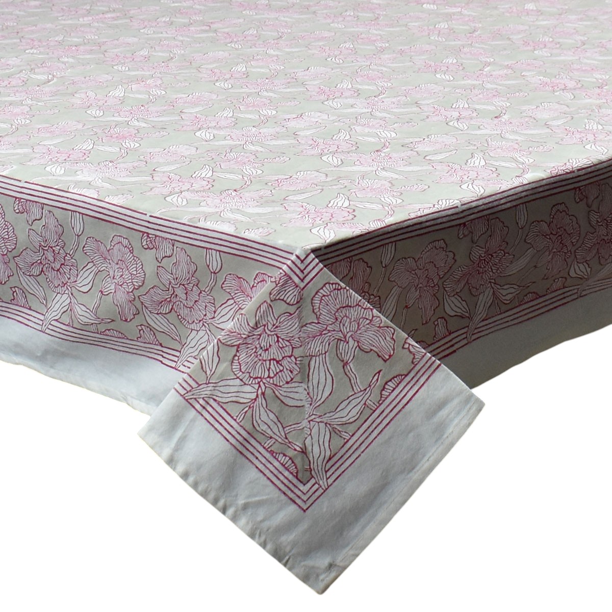 Wood Block Printed Handmade Tablecloth 150x220 cms Orchid Beige 250503