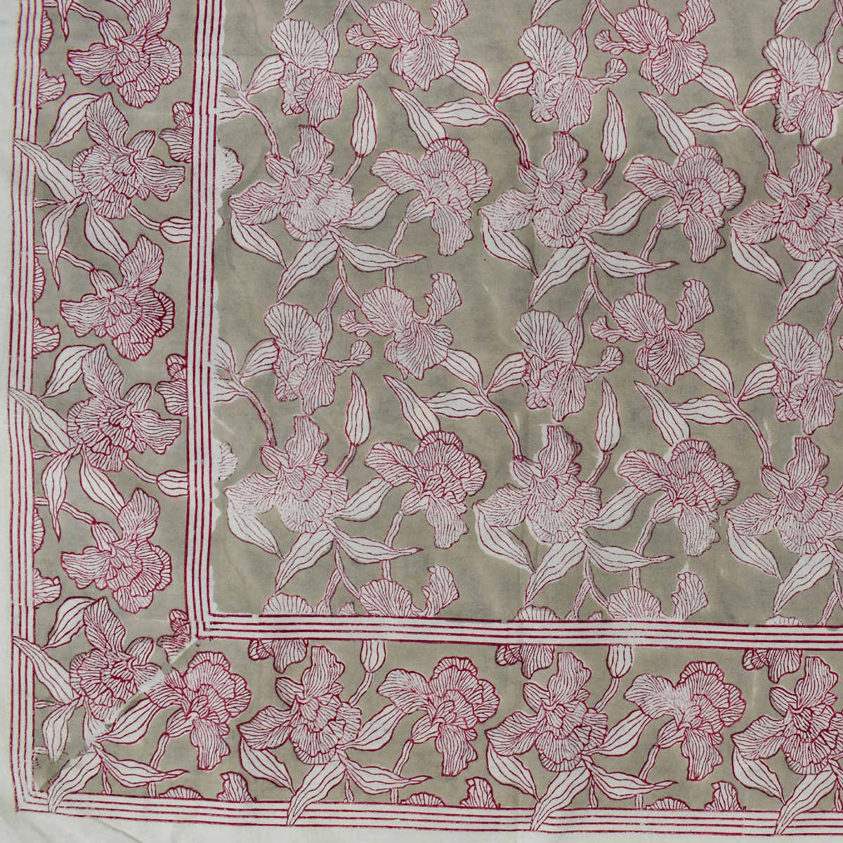 Hand Block Printed Cotton Tablecloth 220 x 220 cms Orchid Beige 250503