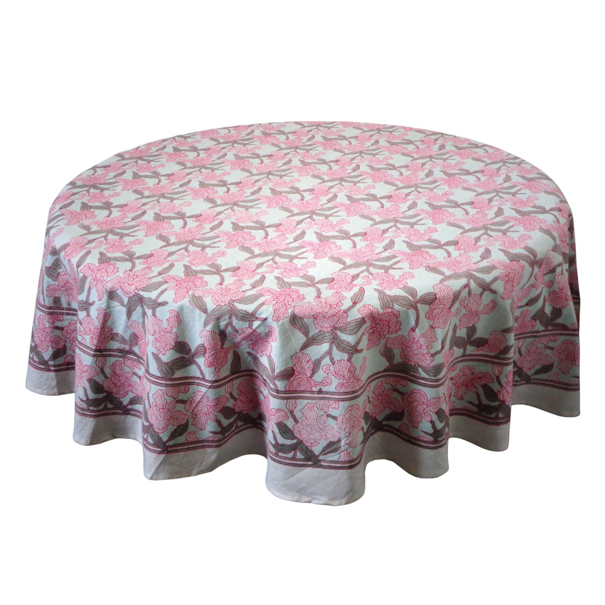 Round 220 cms Cotton French Design Table Cover Orchid Glass 202505