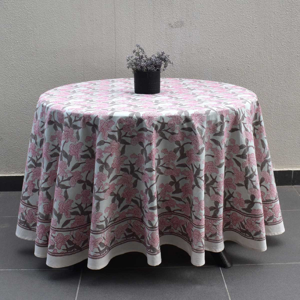 Image of Round 180 cms Cotton French Design Table Cover | Orchid Glass 202505