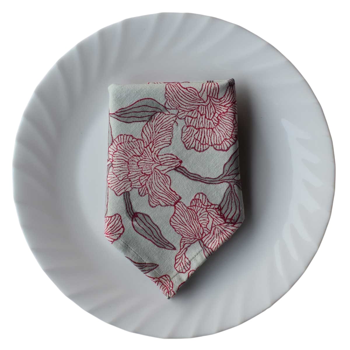 Hand Block Printed Cotton Napkin 45x45 cms Set of 4 Napkins Orchid Glass 202505