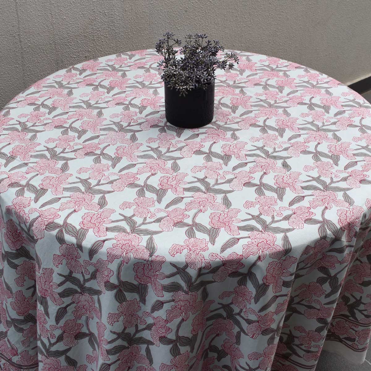 Hand Block Printed Cotton Round Tablecloth 275 cms Orchid Glass 202602