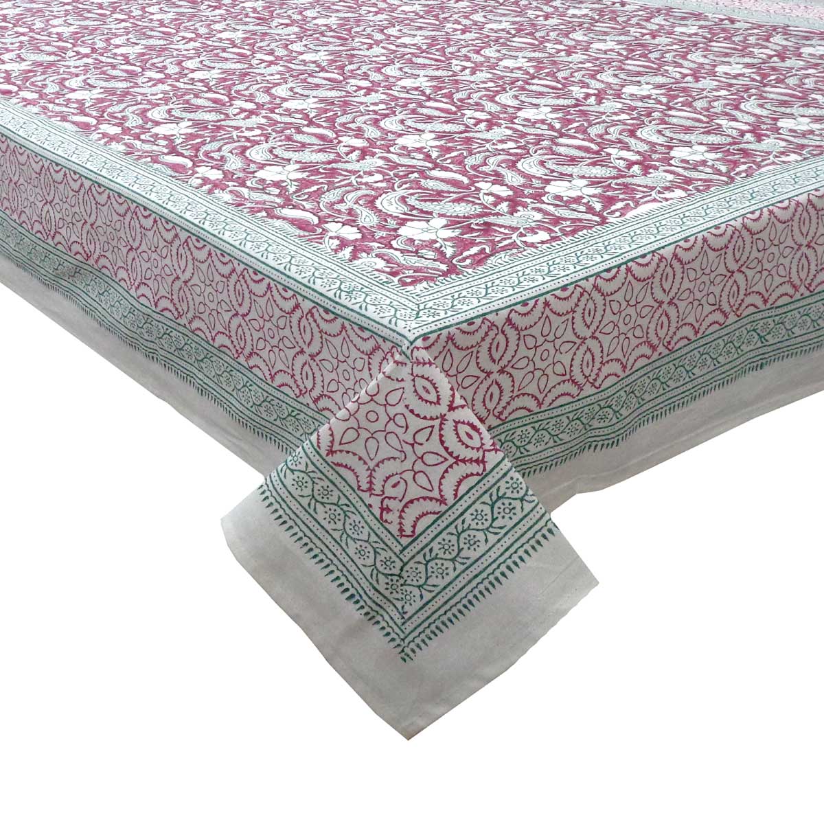 Square Tablecloth in Cotton Hand Block Printed Cotton Tablecloth 150x150 cms Paisley Rose Vine 504851